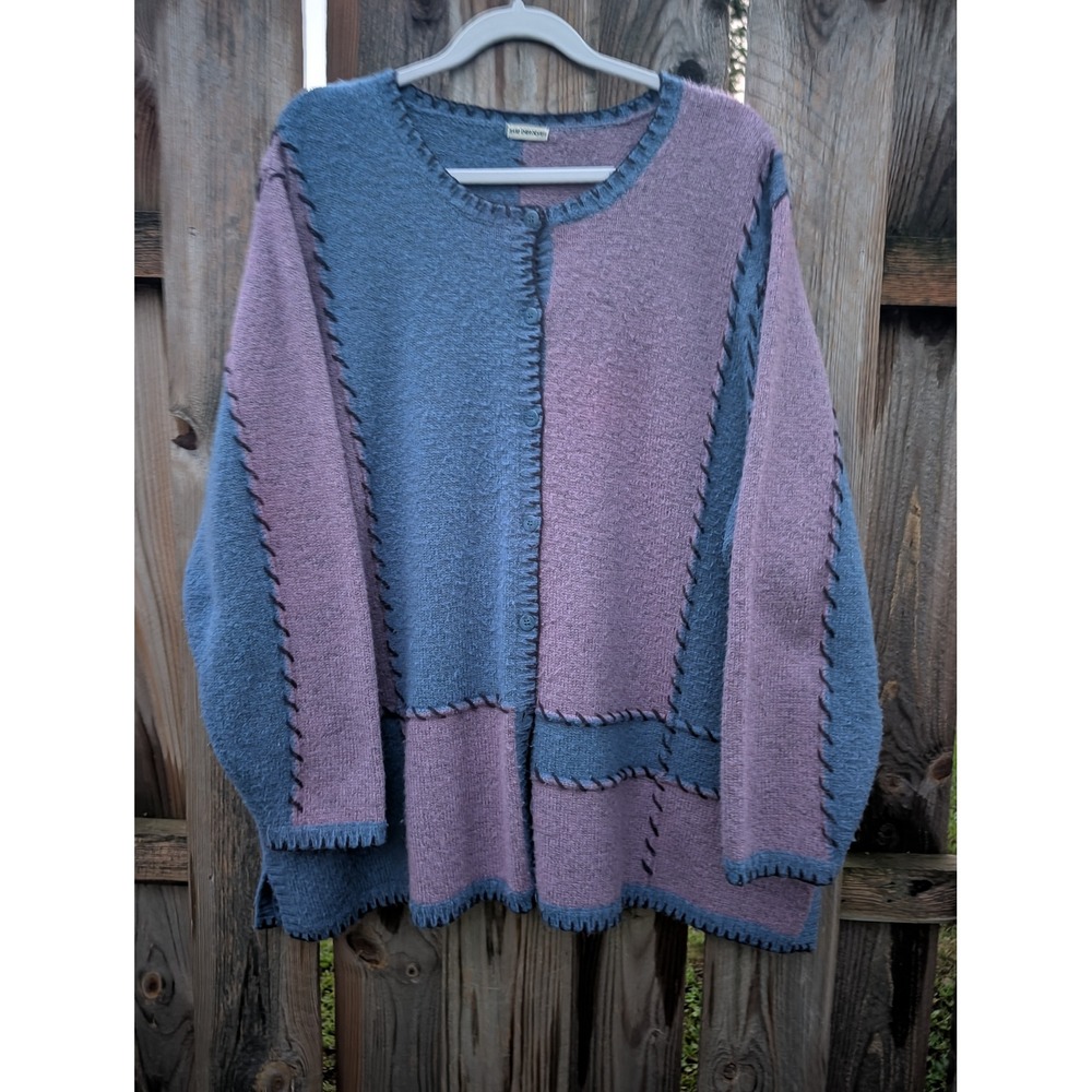 Womens C.J. Banks Blue Purple Cardigan XL Excellent Hand Embroidered Patchwork